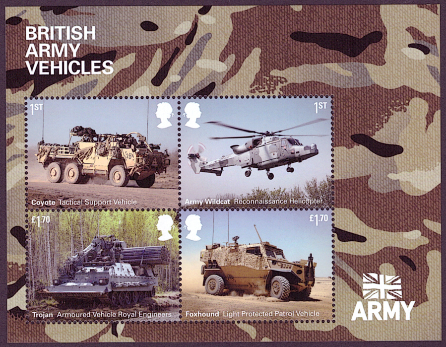 (image for) MS4574 2021 British Army Vehicles Non-Barcoded miniature sheet